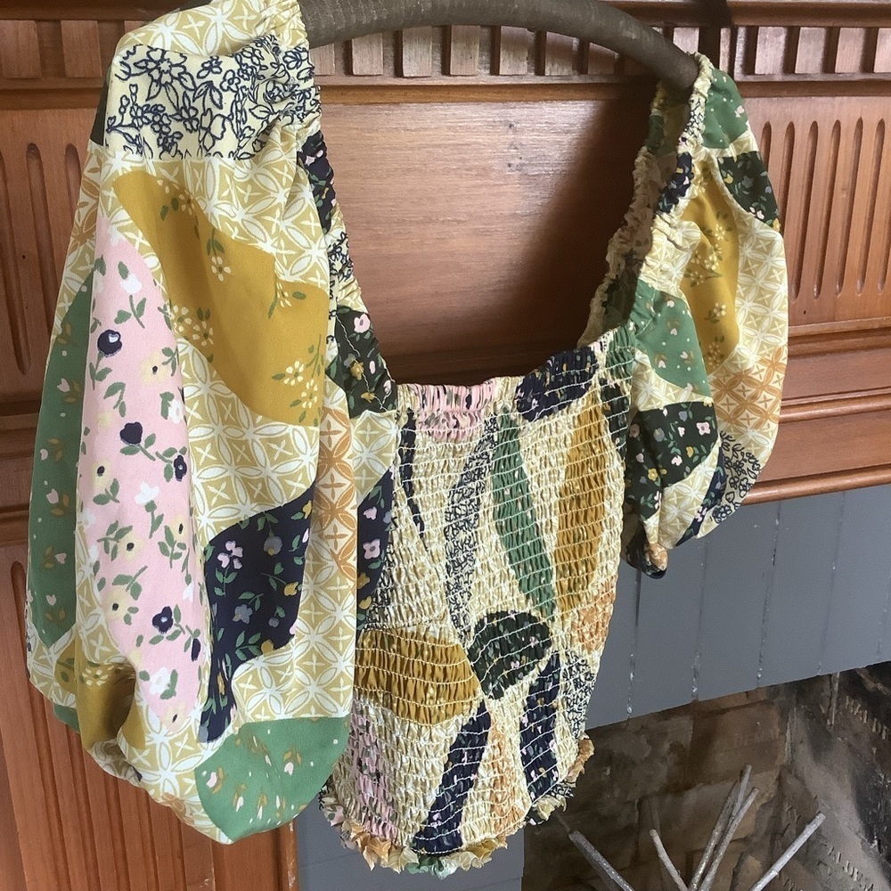 TRULY 4 YOU Made in India Smocked Crop Top Shirt Patchwork Design